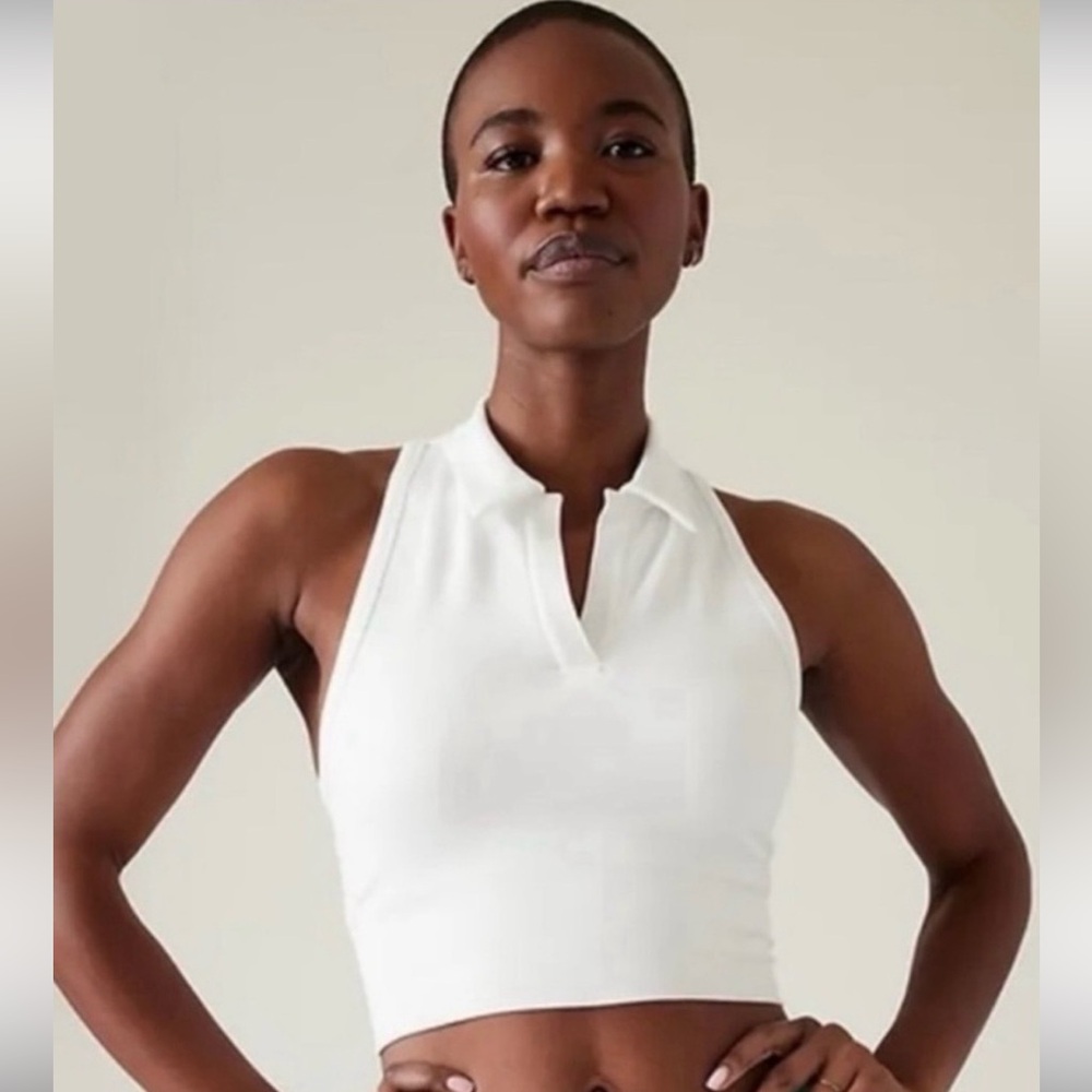 Athleta Aurora ribbed bra cropped tank white S